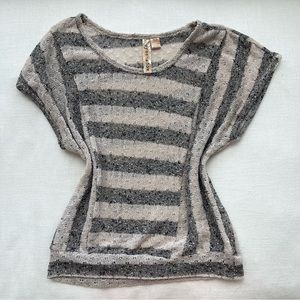 Striped Knit Batwing Short Sleeve Sweater Top